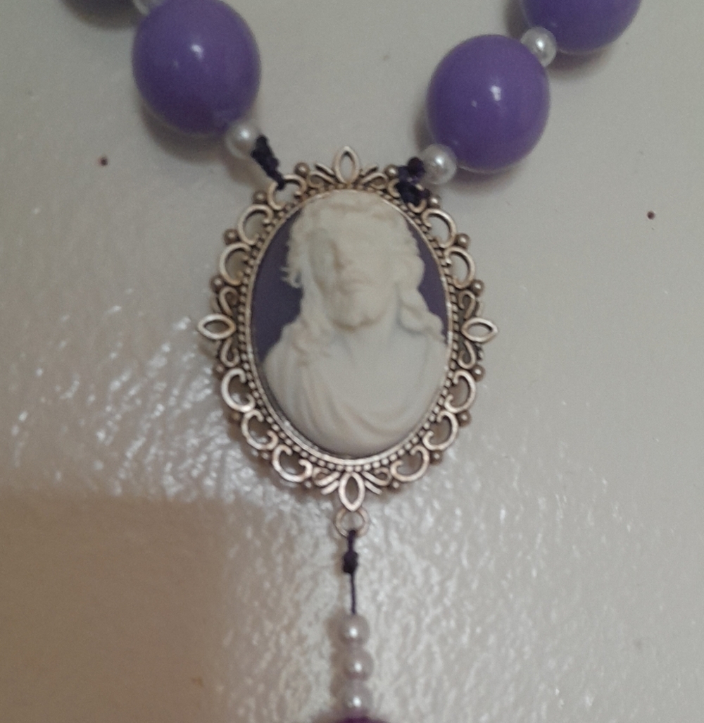 Purple Beaded Rosary with Silver Cross Wall Rosary XXL  With JESUS Cameo - Picture 4 of 9